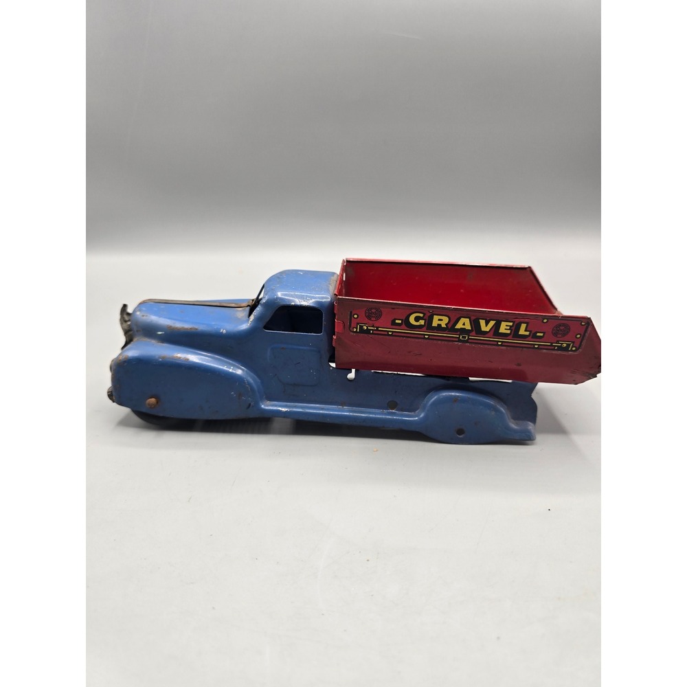 Vintage 1930s/40s Pressed Steel Blue Red Dump Truck Old Metal Toy Wyandotte - Picture 5 of 7